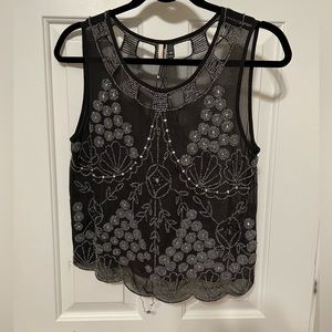 Black Sheer Beaded Topshop Top